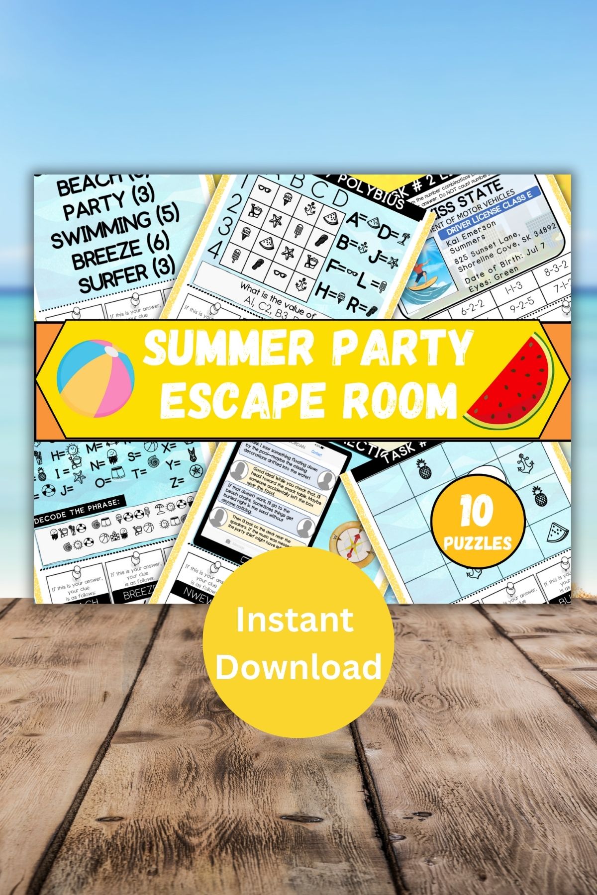 Summer party escape room printable.