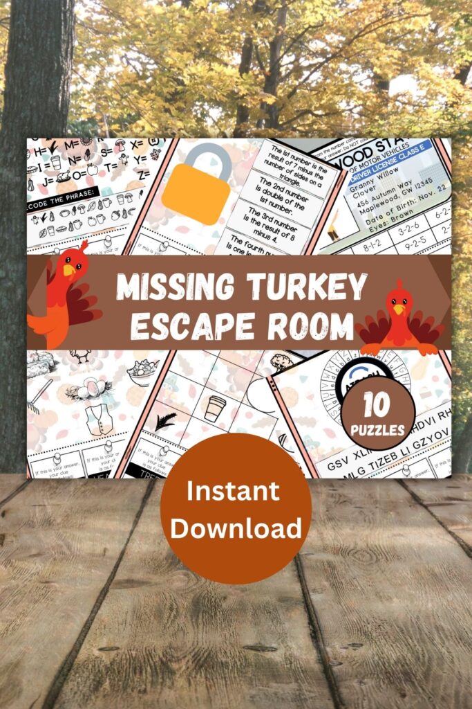 Turkey escape room printable.