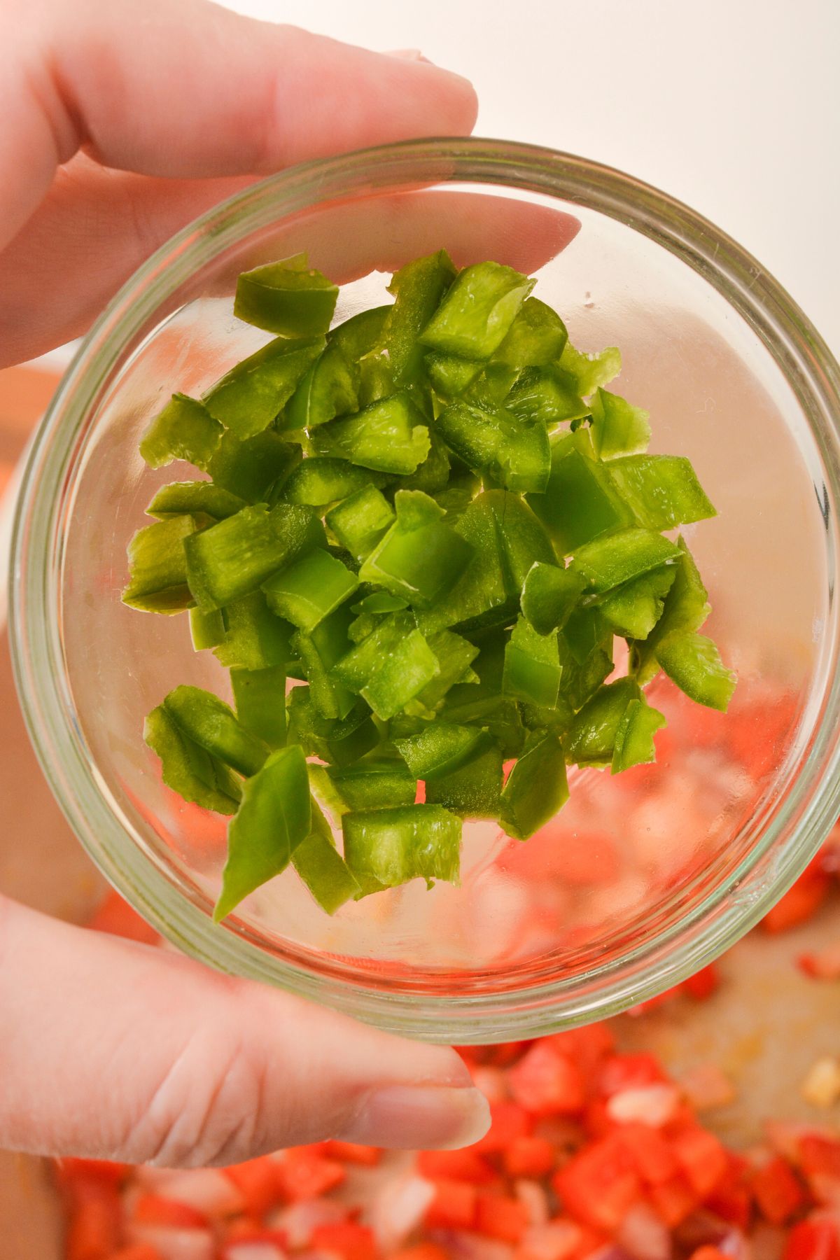 Green chiles in a bowl.