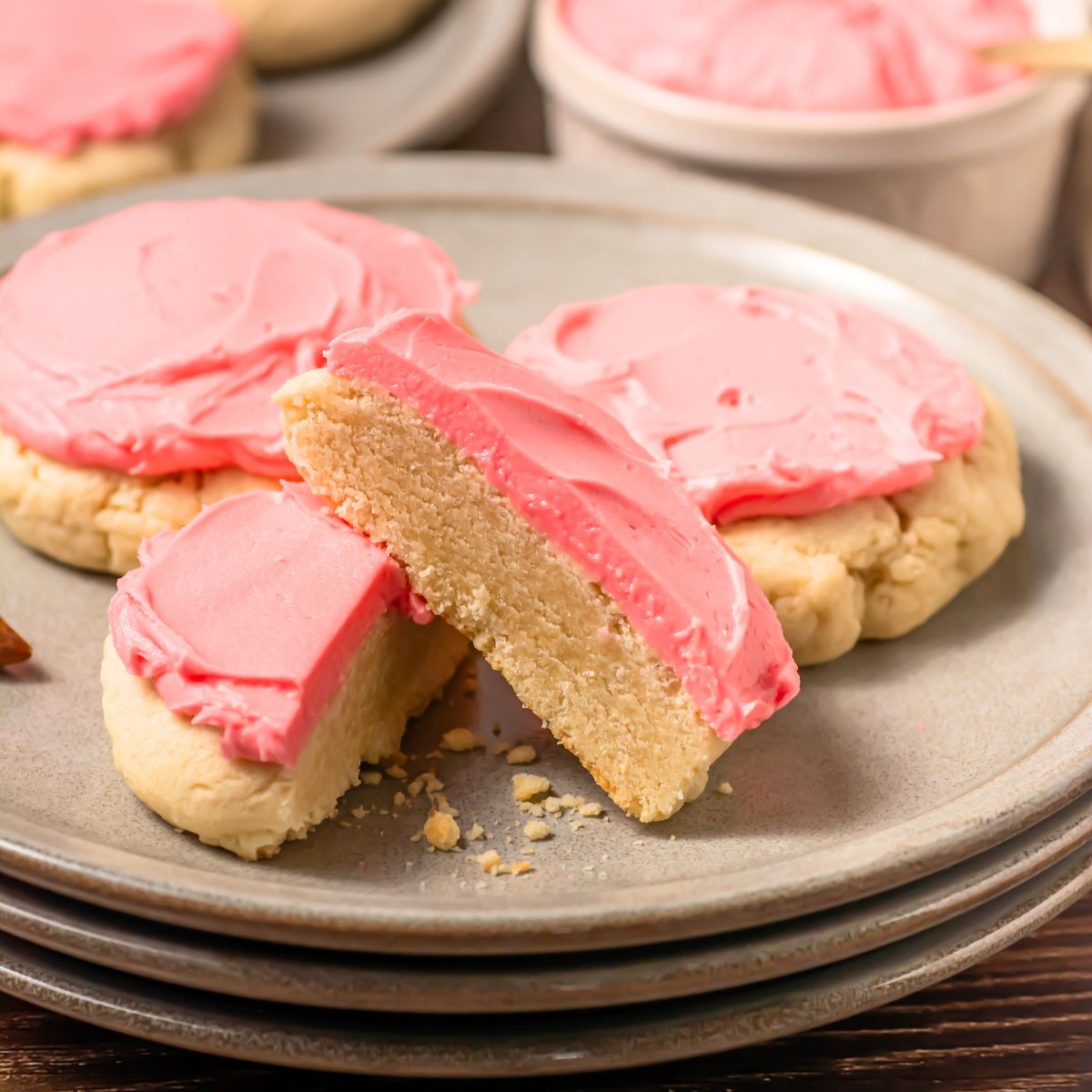 Crumbl sugar cookies on a plate.