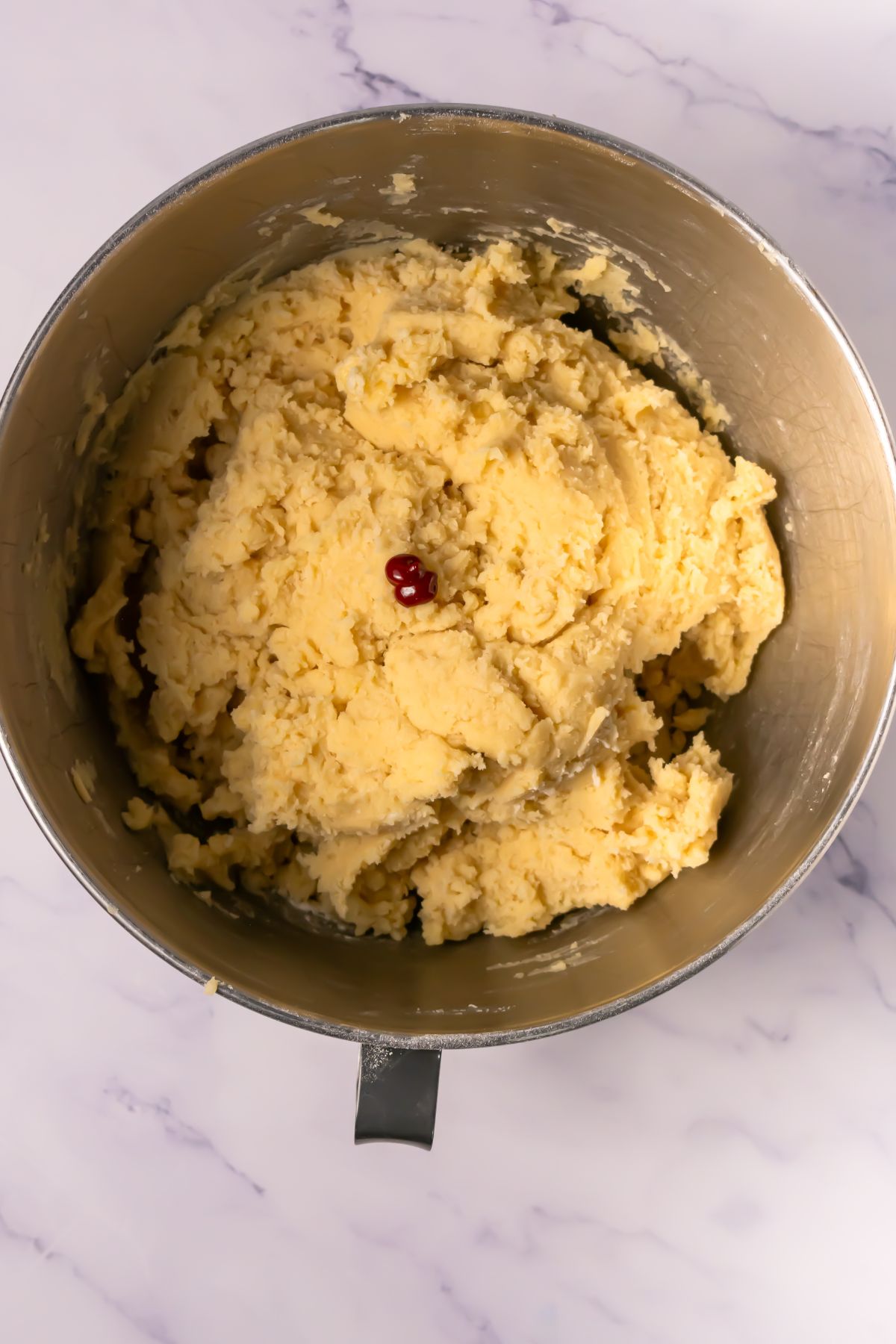 Pink food coloring added to cookie dough.