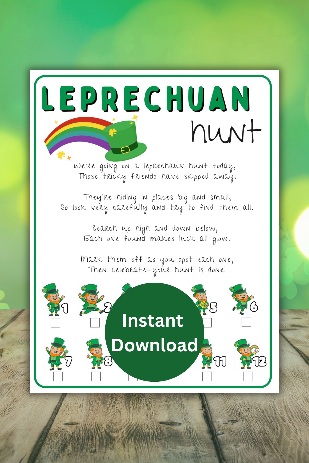 Leprechaun scavenger hunt printable game.