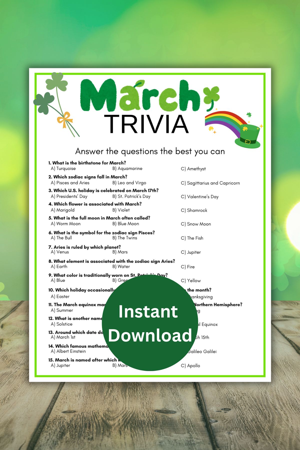March trivia printable game.