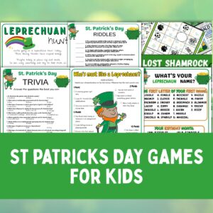 St patricks day party printable games for kids collage.
