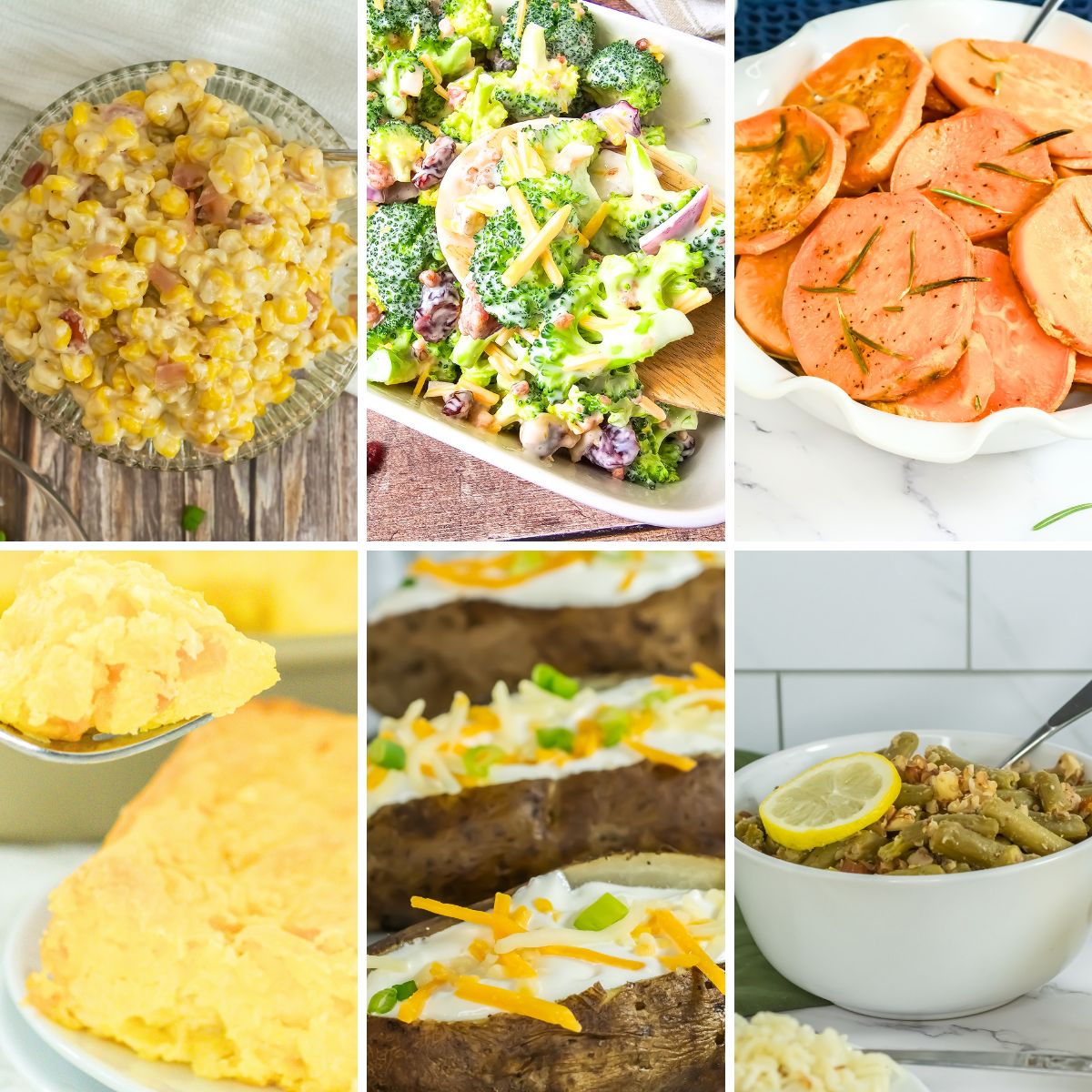 Grid collage of vegetable side dishes.
