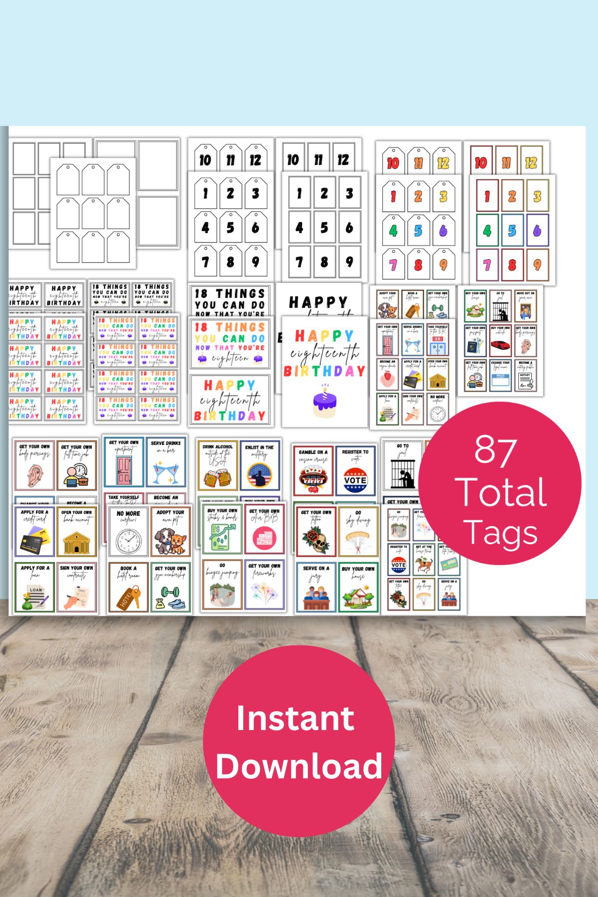 Collage of 18 things you can do when you're 18 tags.