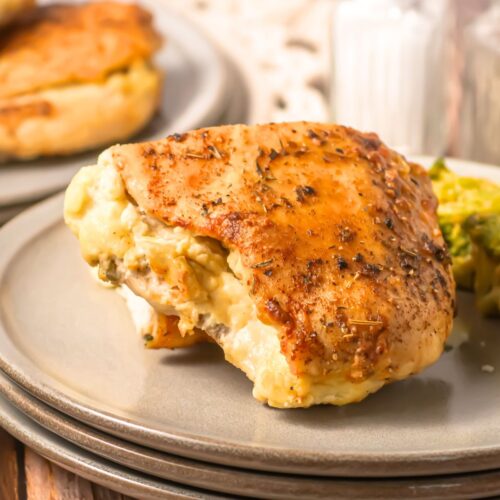 Air fryer stuffed chicken on a plate.