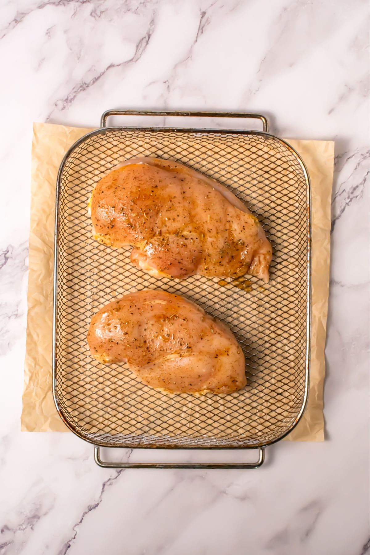 Chicken breast in an air fryer.