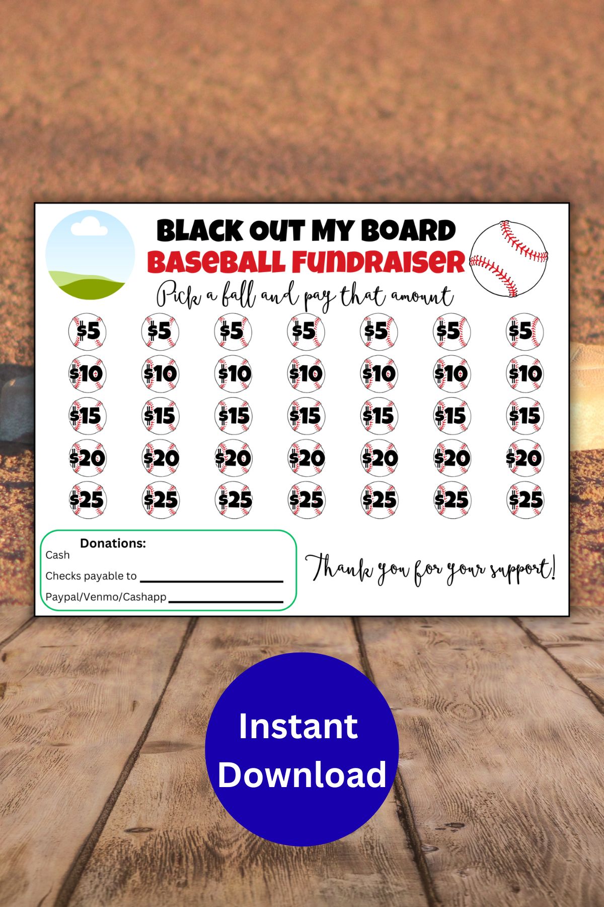 Printable baseball black out my board fundraiser.