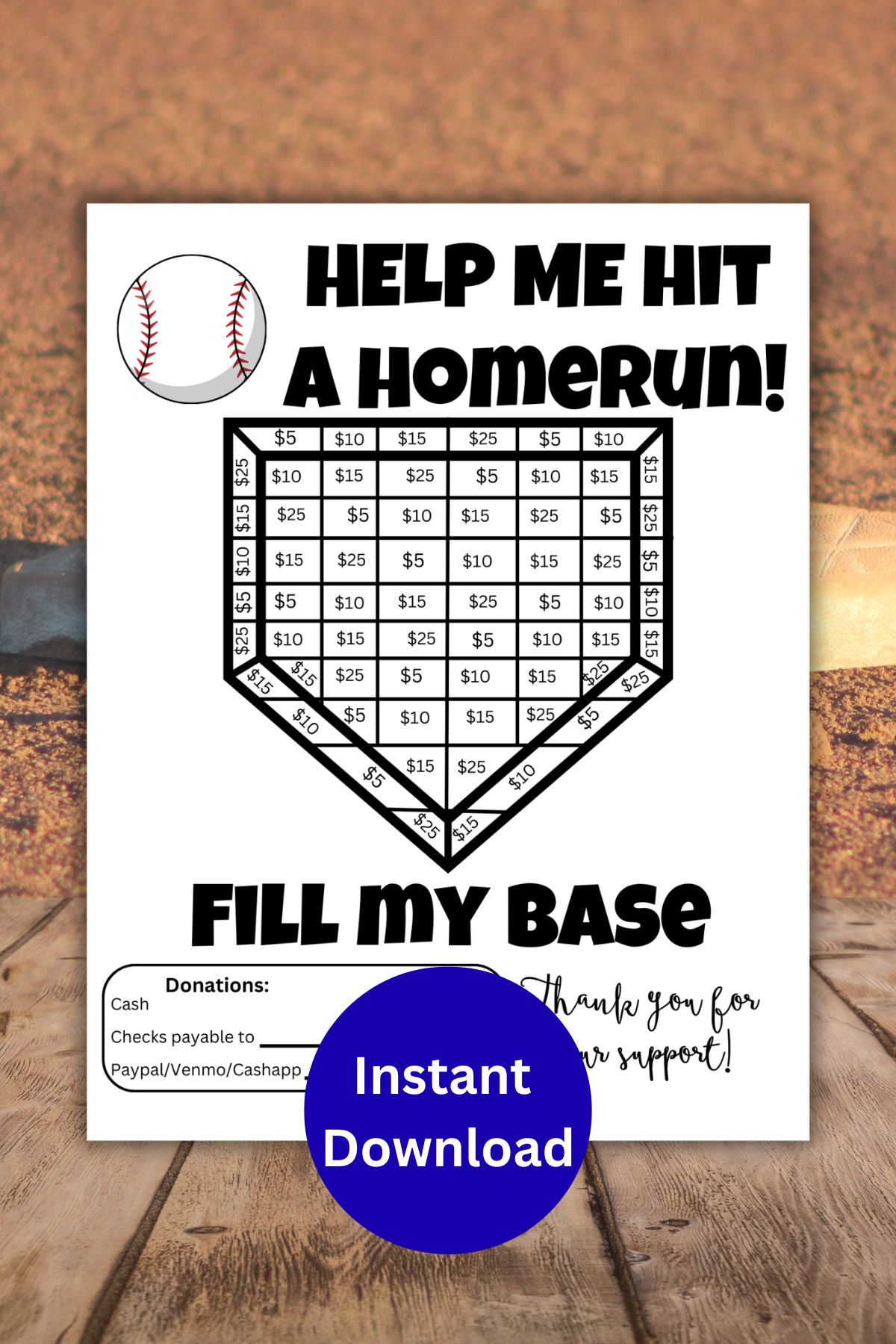 Printable fill my baseball base fundraiser.