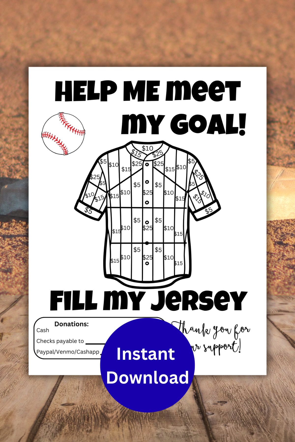 Printable fill my baseball jersey fundraiser.