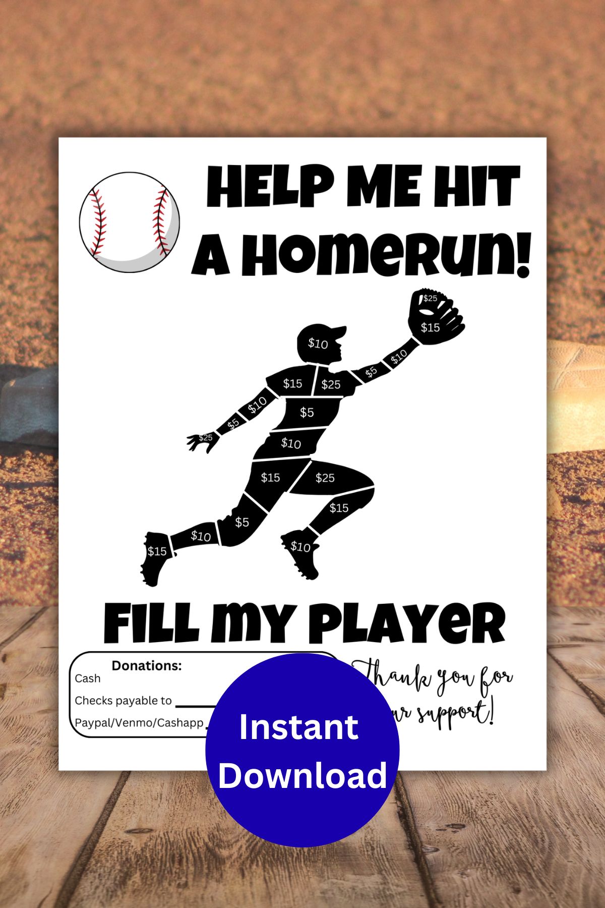 Printable fill my baseball player fundraiser.