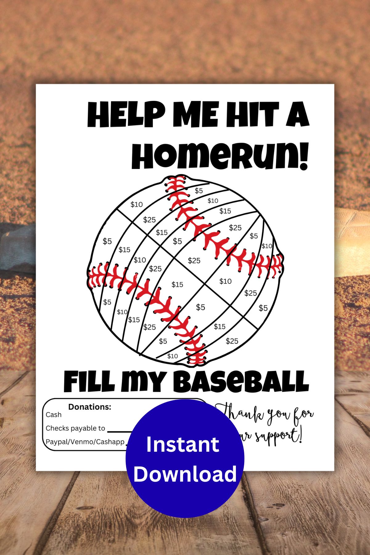 Printable fill my baseball fundraiser.