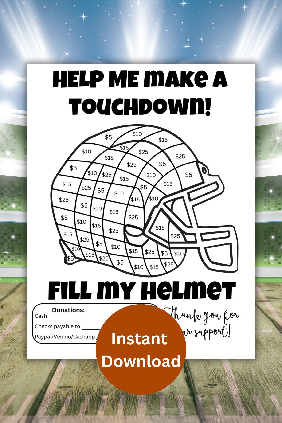 Printable fill my football helmet fundraiser.