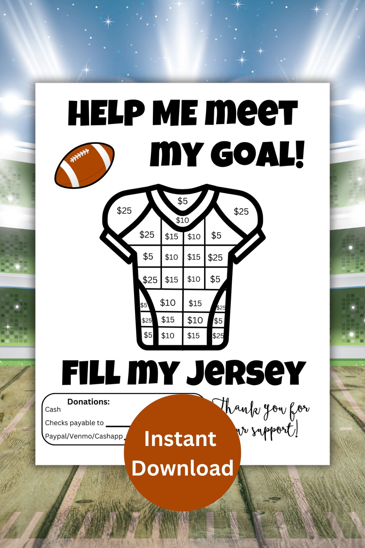 Printable fill my football jersey fundraiser.