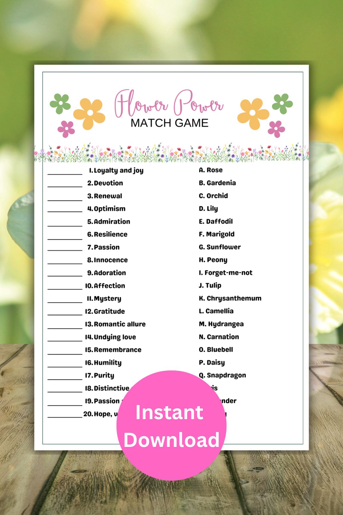 Printable flower match up game.