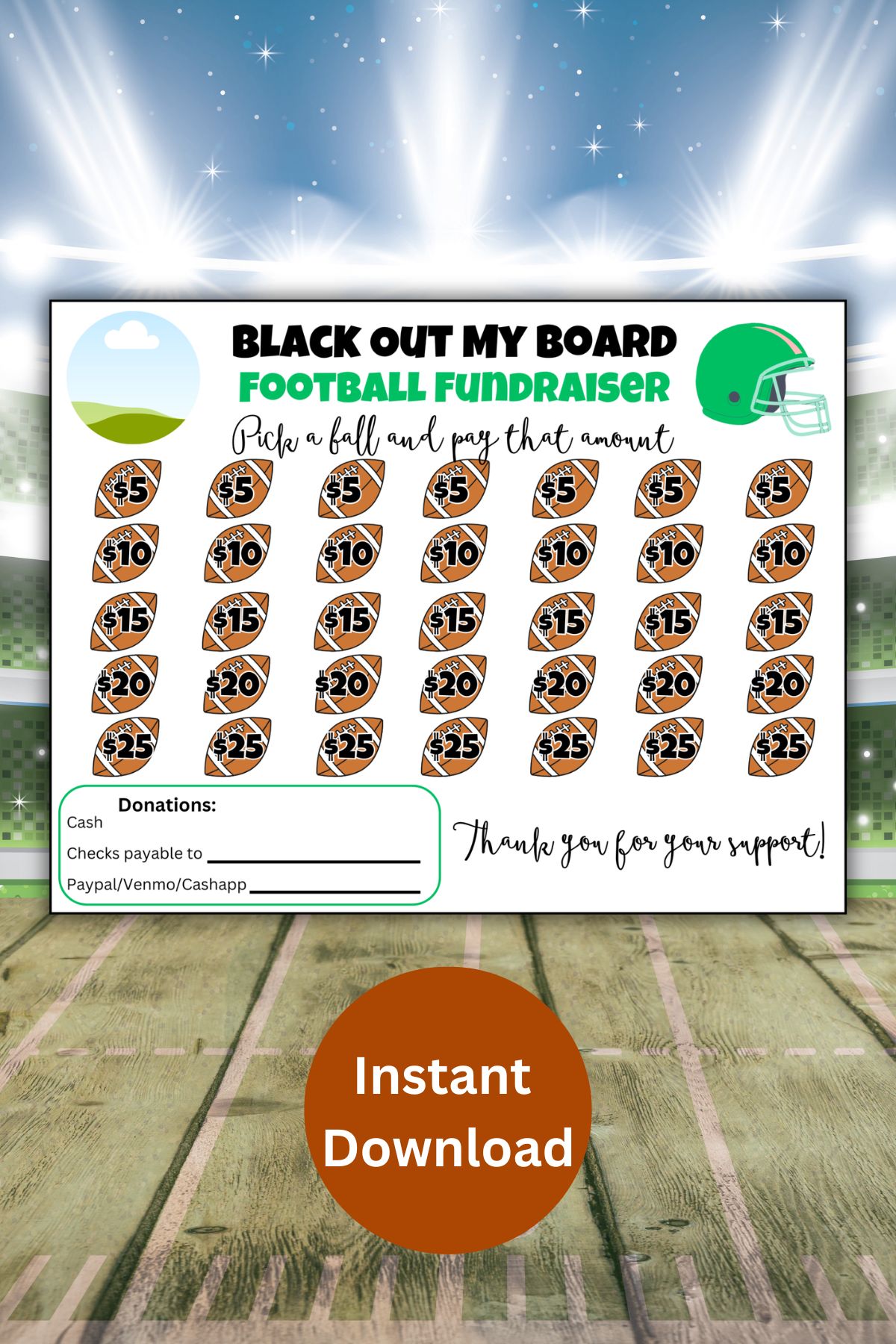 Printable football black out my board fundraiser.