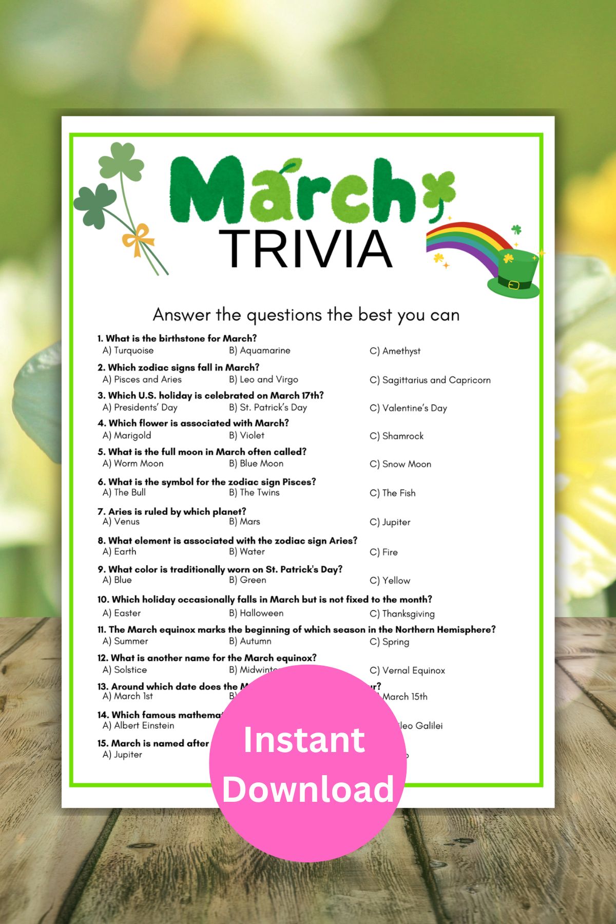 Printable march trivia game.
