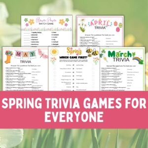 Collage of spring trivia games.