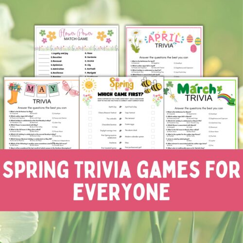 Collage of spring trivia games.