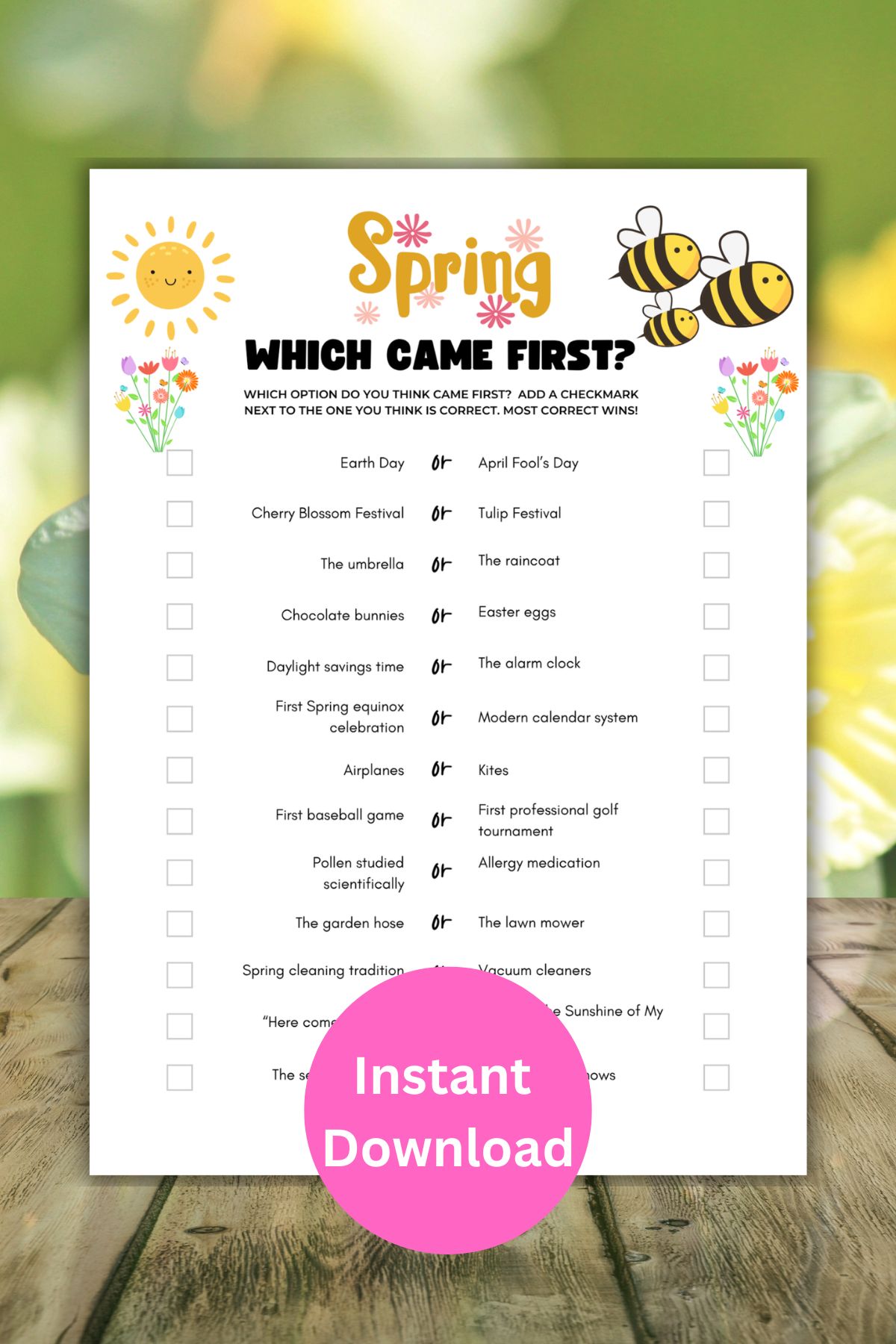Printable spring which came first game.