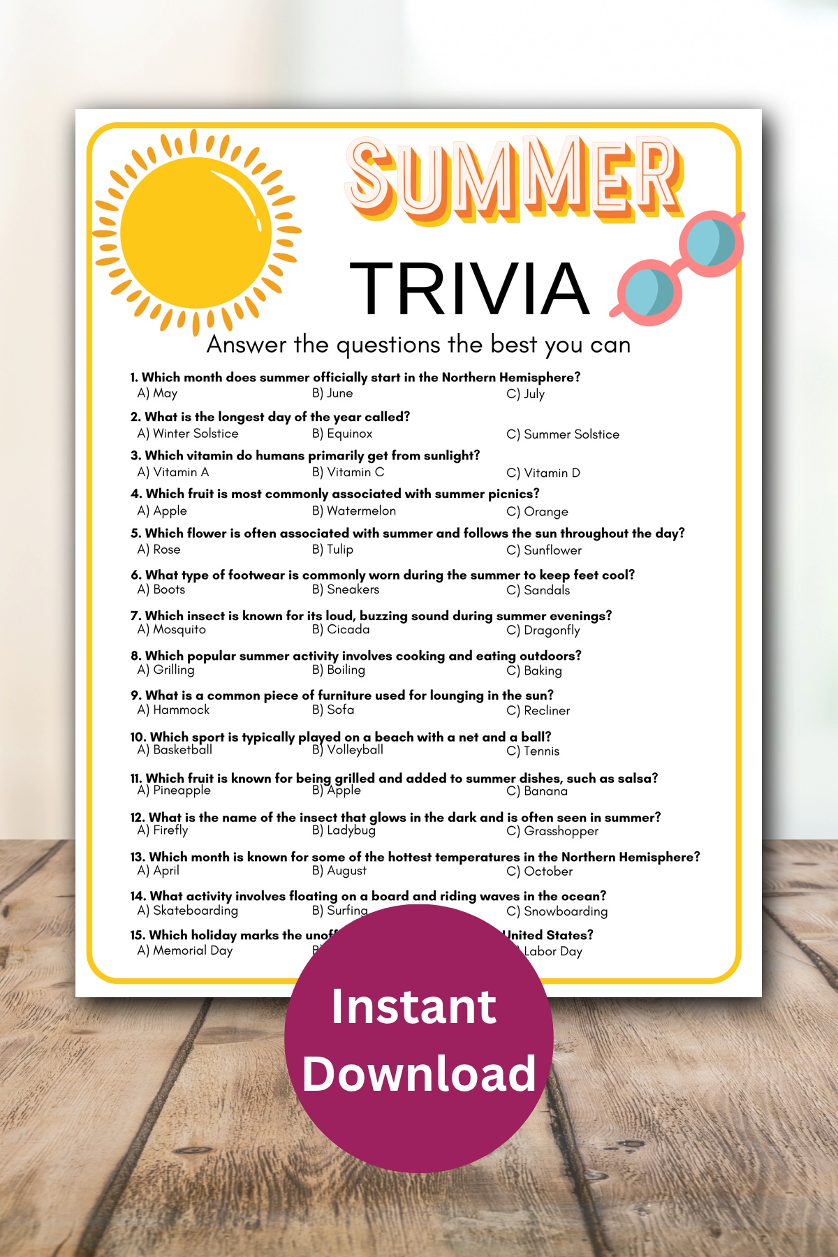 Summer trivia game printable.