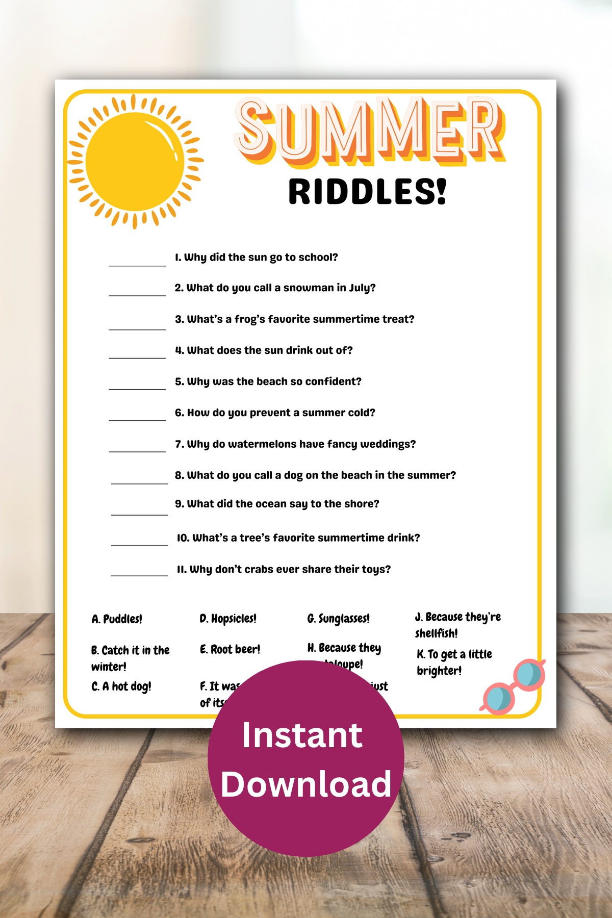 Summer riddles printable.