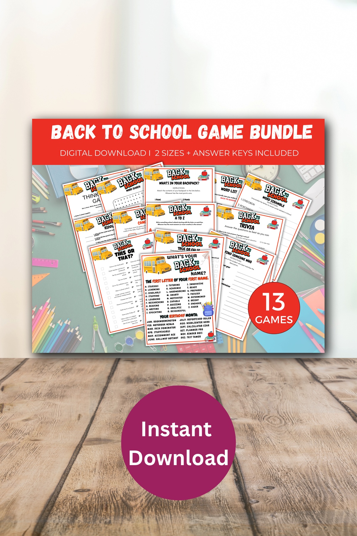 Back to school game bundle printable.