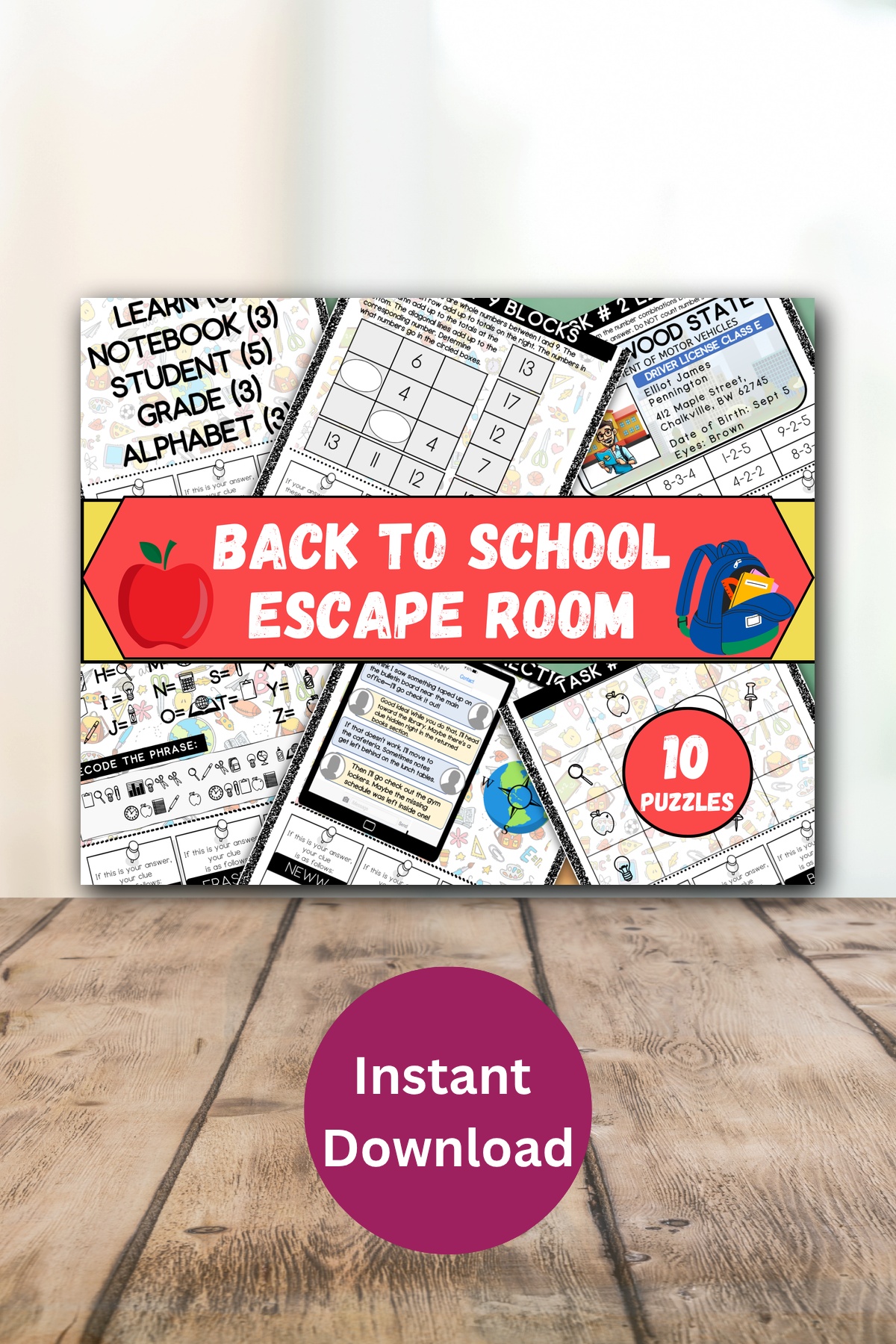 Back to school escape room game printable.