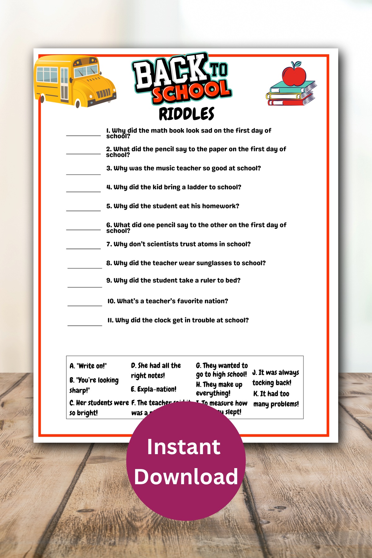 Back to school riddles printable.