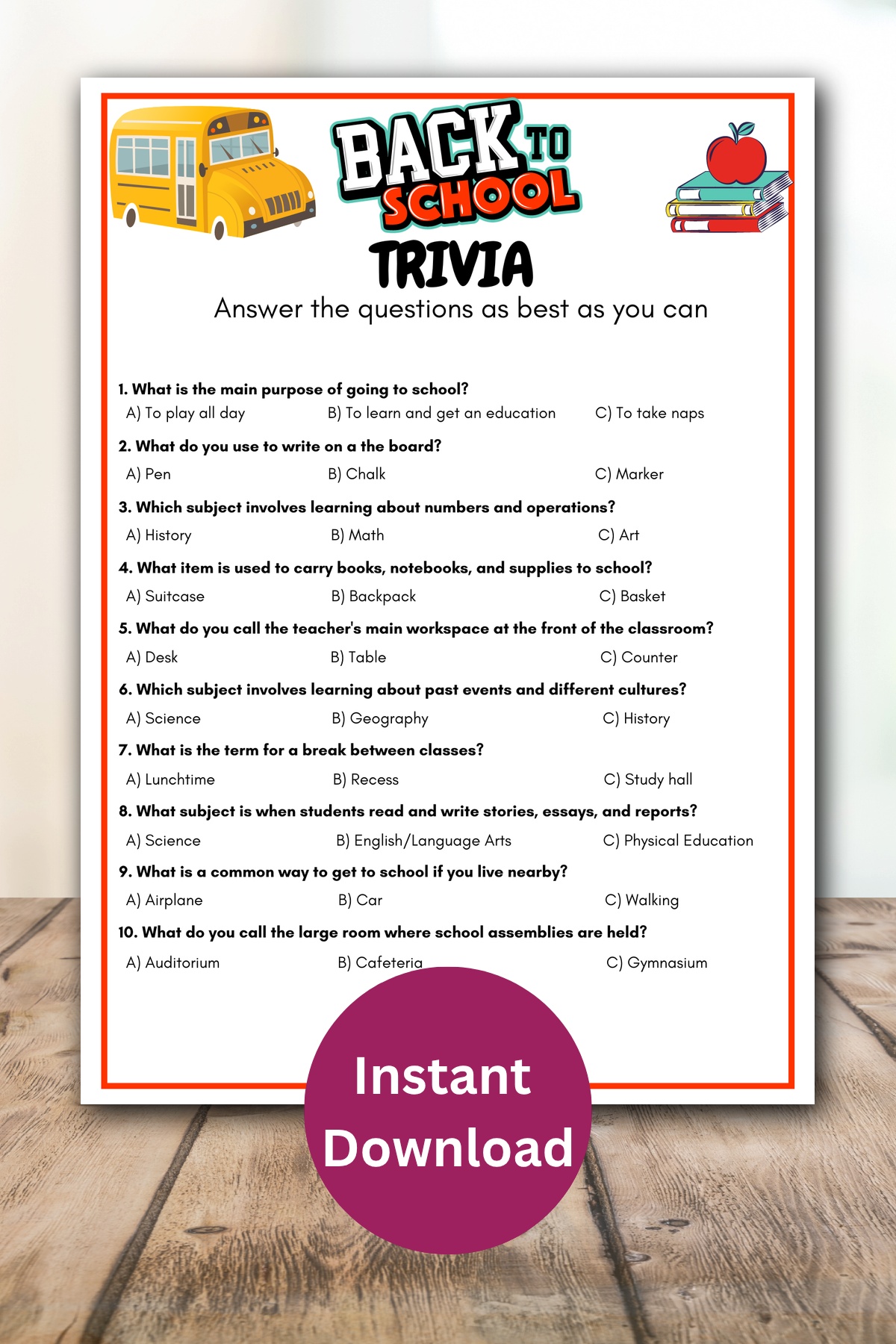 Back to school trivia game printable.