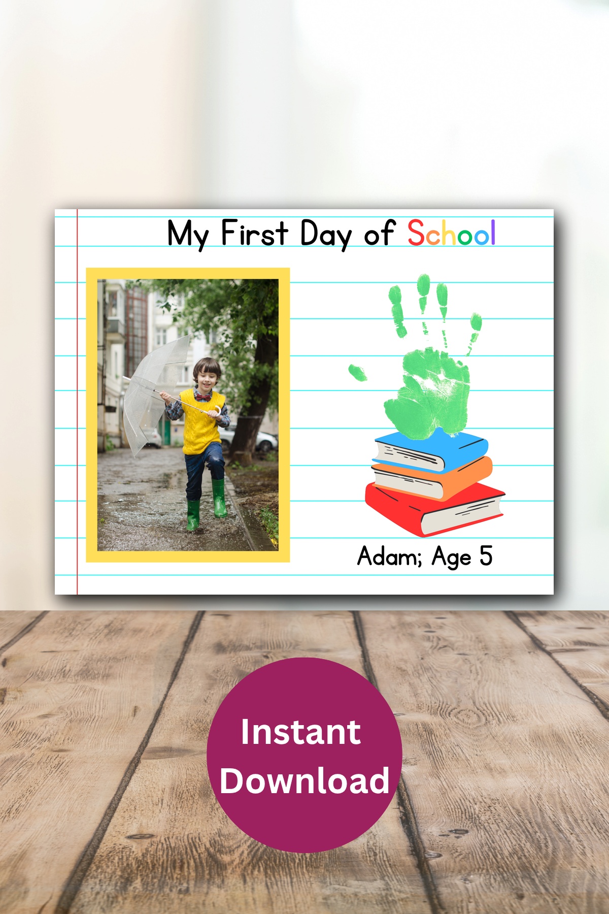 First day of school with kids photo handprint printable.