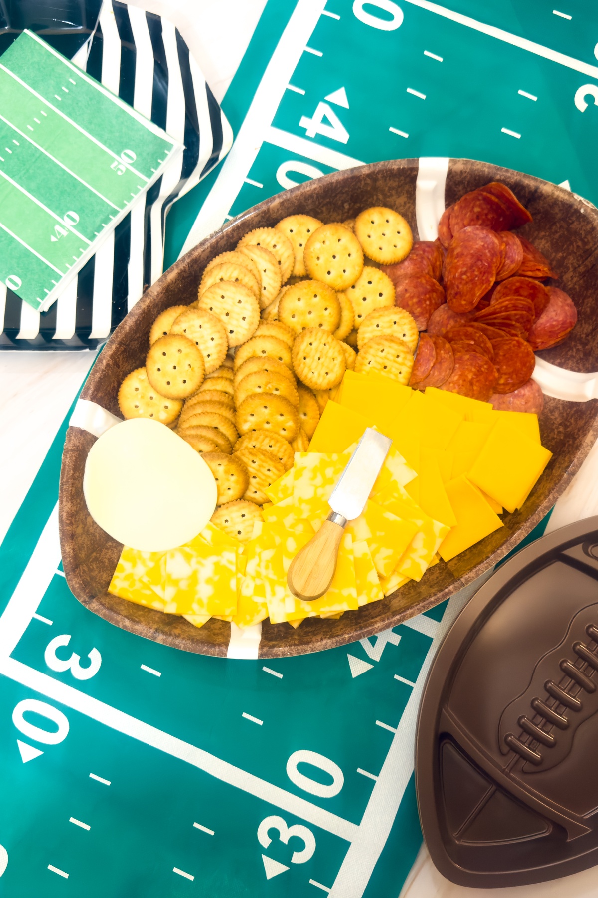 Football charcuterie board ingredients.