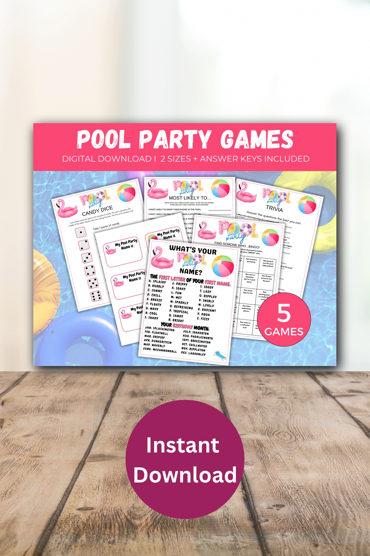 Pool party game bundle printable.