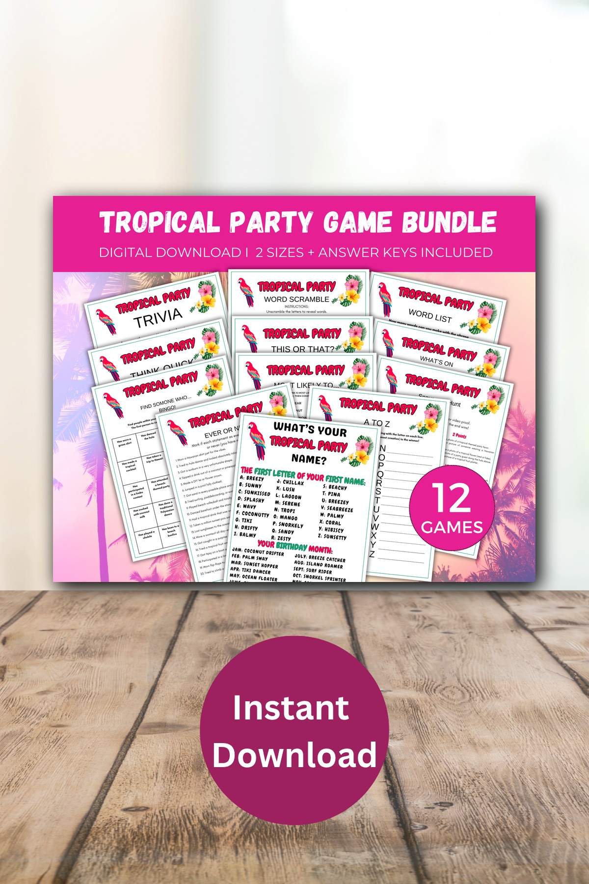 Tropical party game bundle printable.