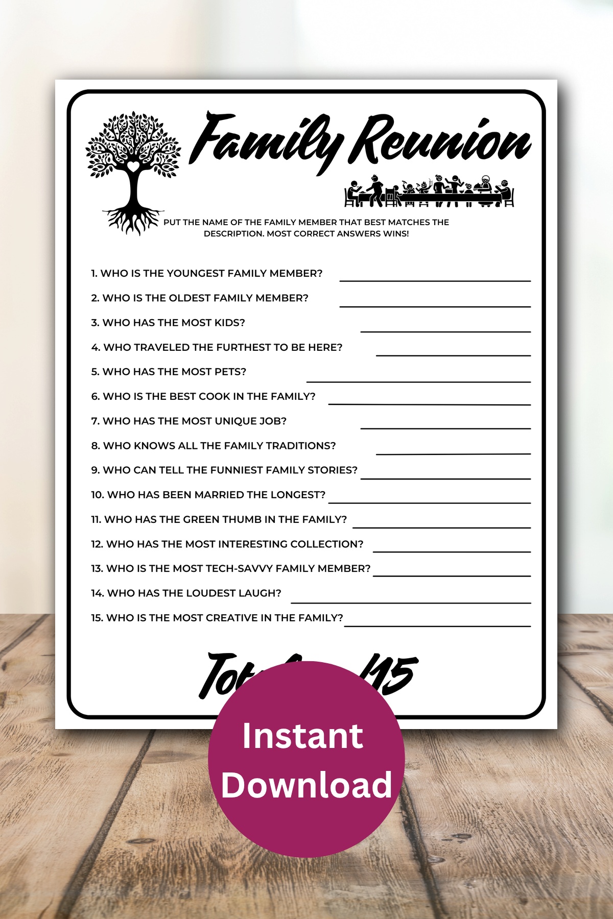 Family reunion trivia printable.
