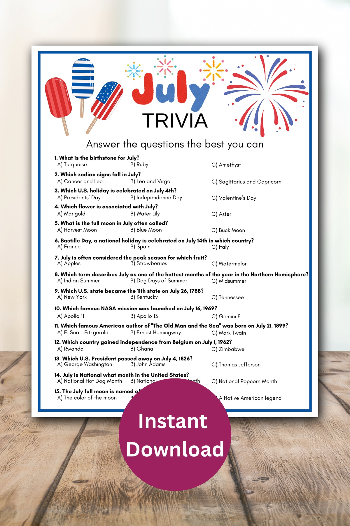 July trivia printable game.