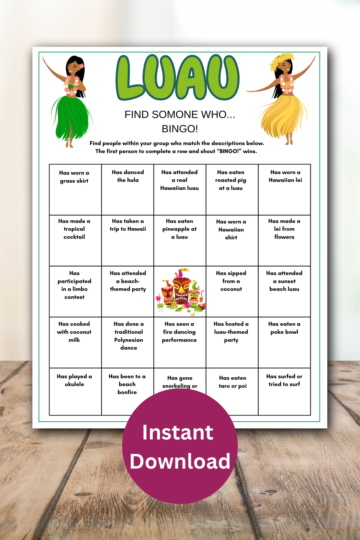 Luau find someone who printable game.