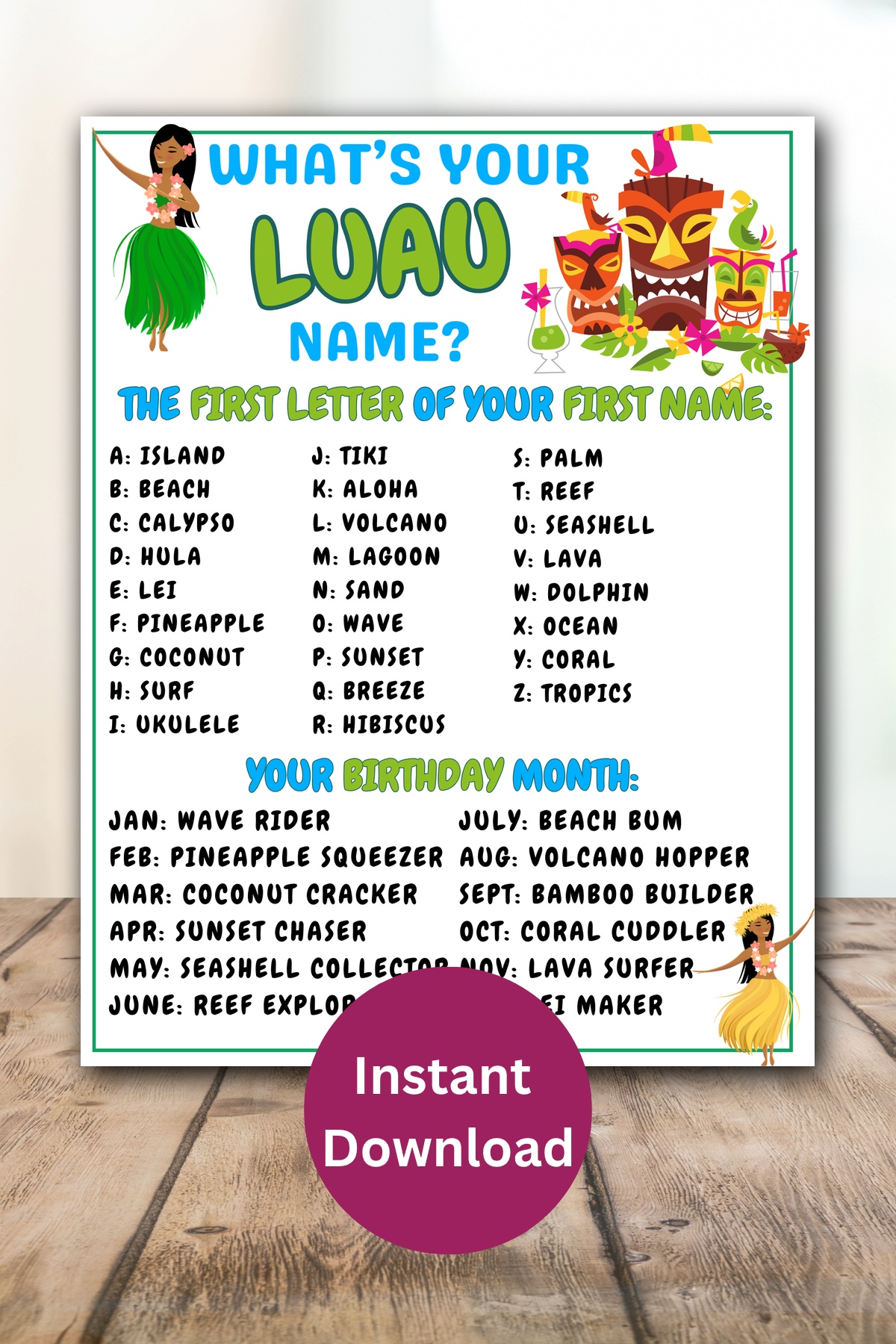 Luau whats your name printable game.