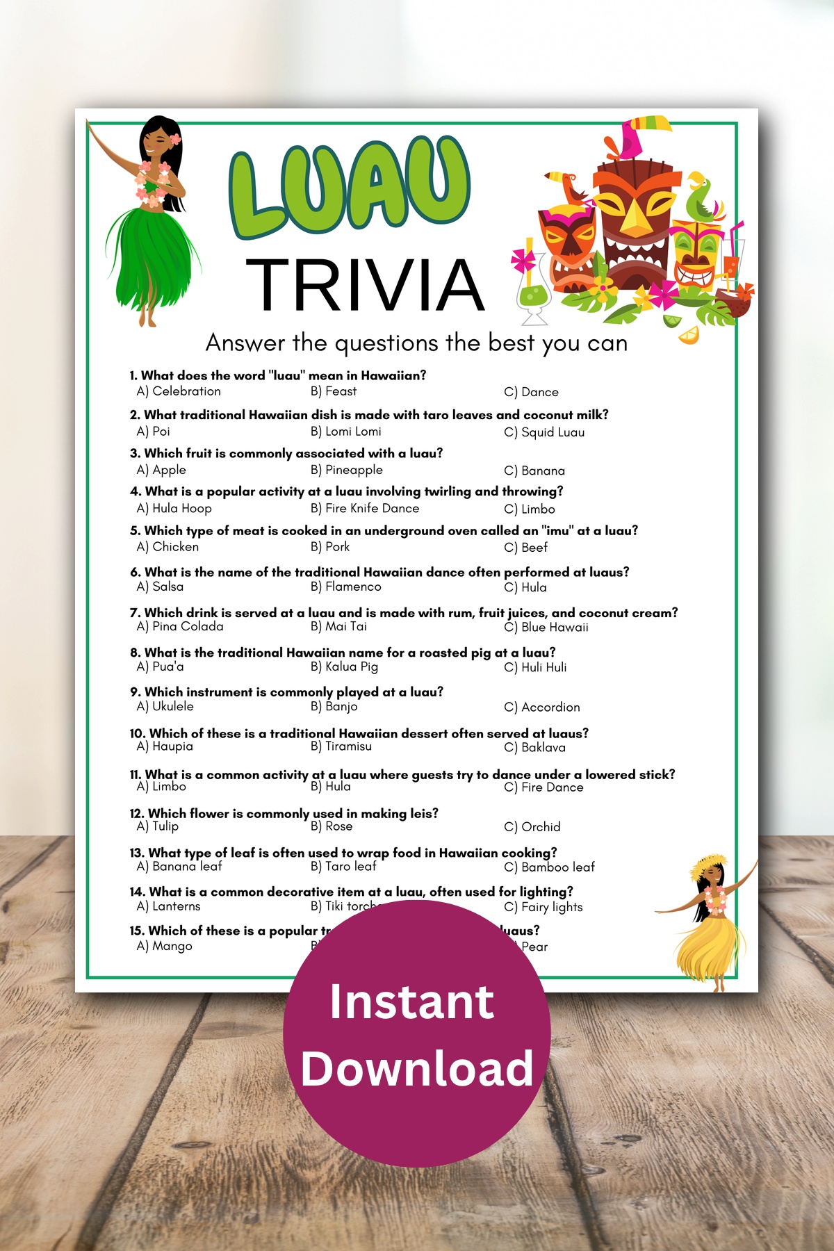 Luau trivia printable game.