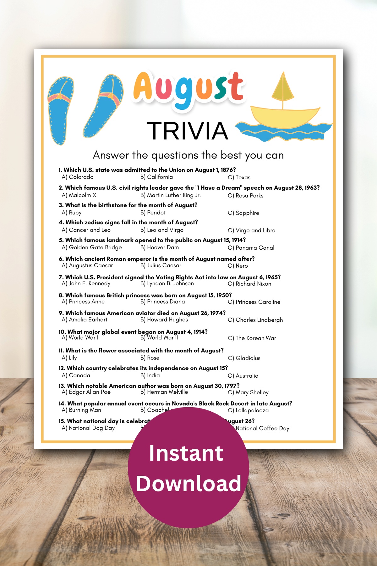 August trivia printable game.