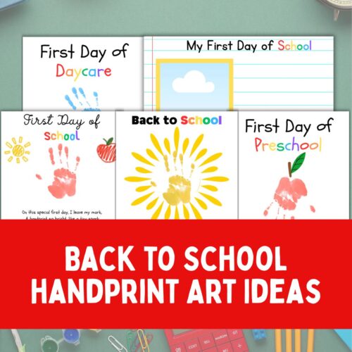 Collage of back to school handprint art ideas.