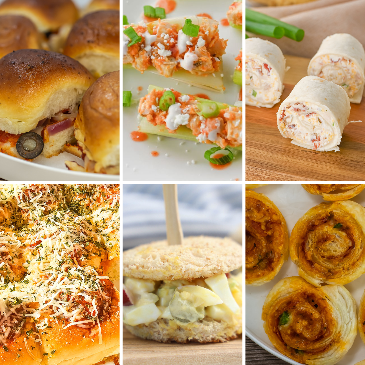 Collage of back to school lunch foods in a grid.