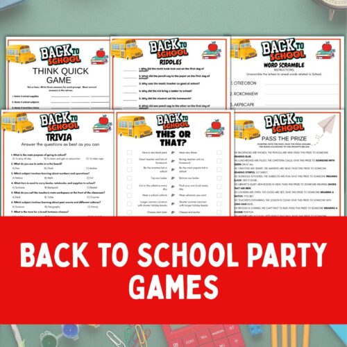 Collage of back to school game printables.