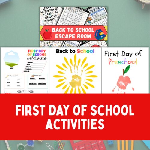 Collage of first day of school activities.