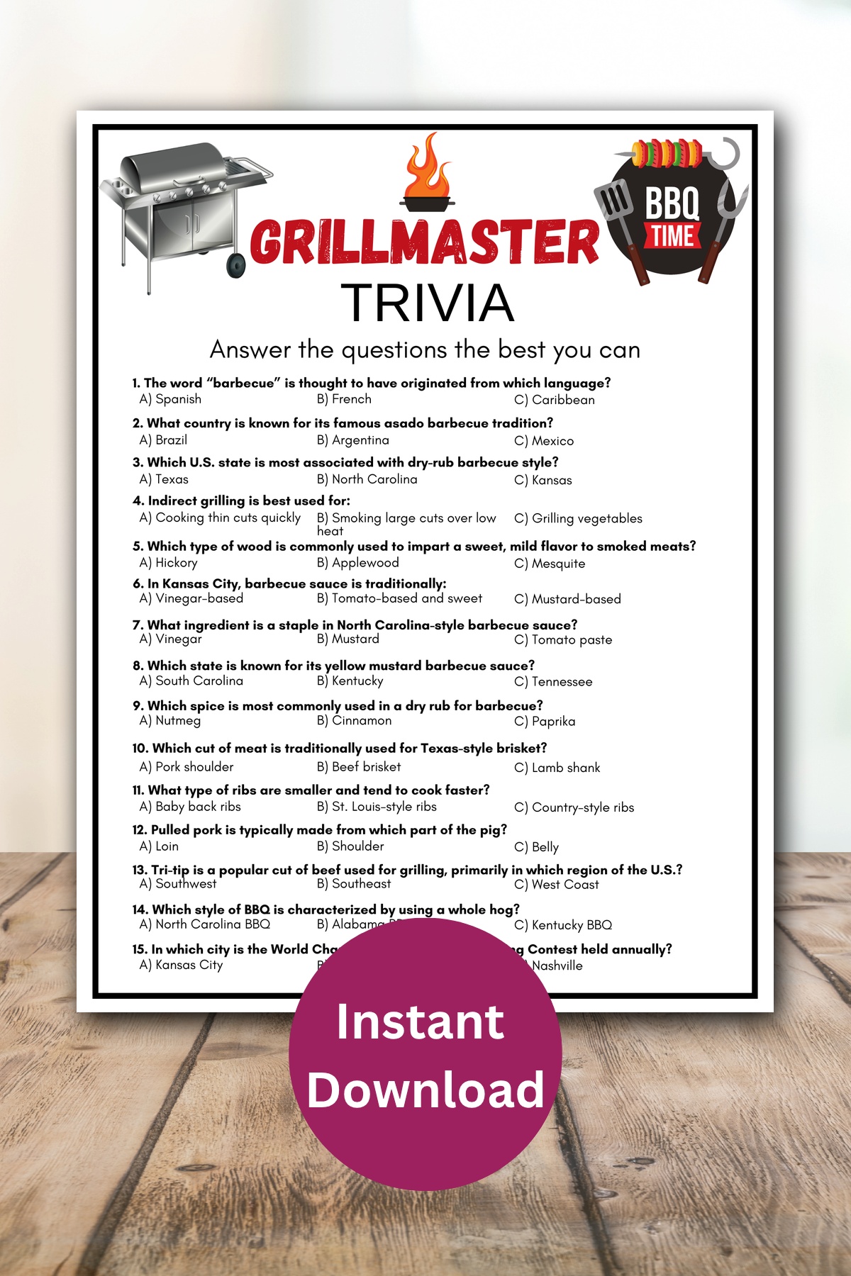 Grillmaster trivia printable game.