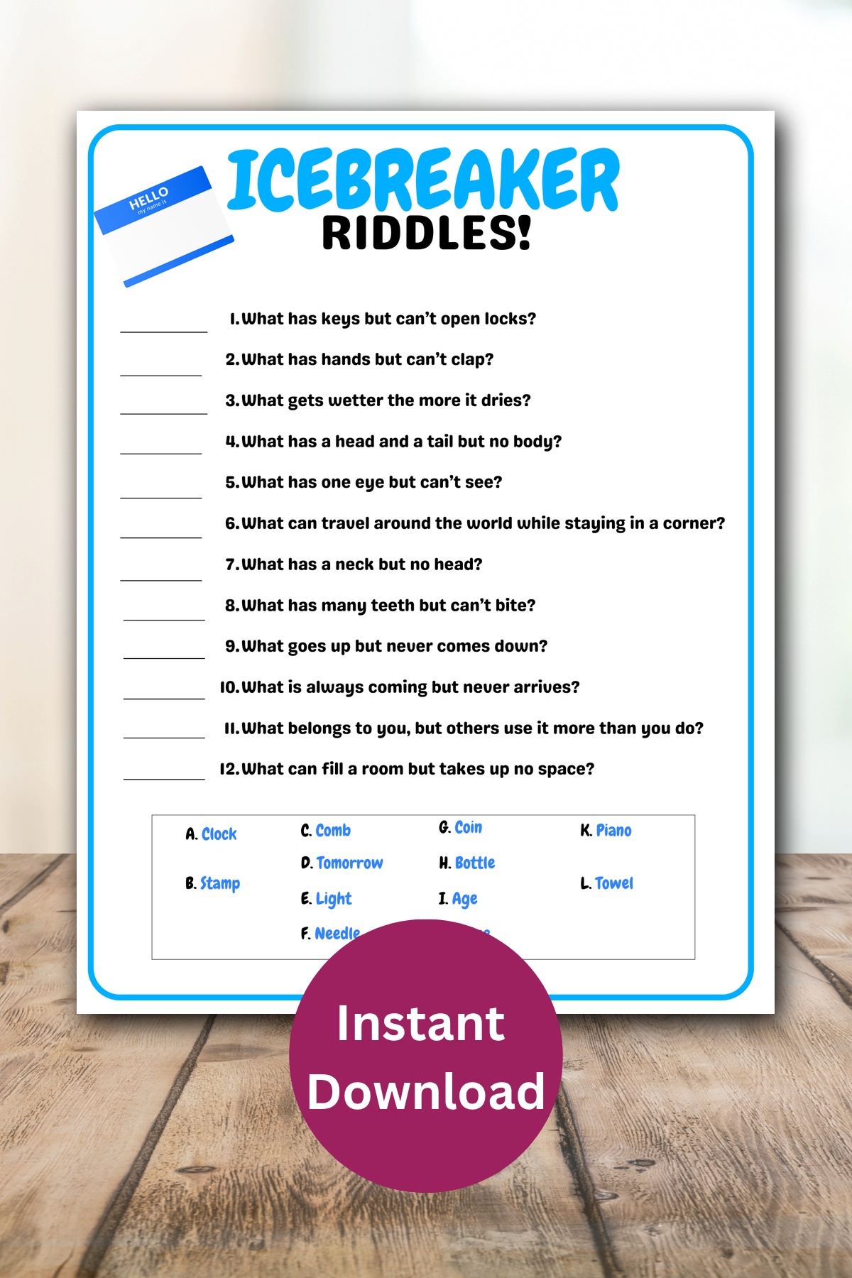 Icebreaker riddles printable.