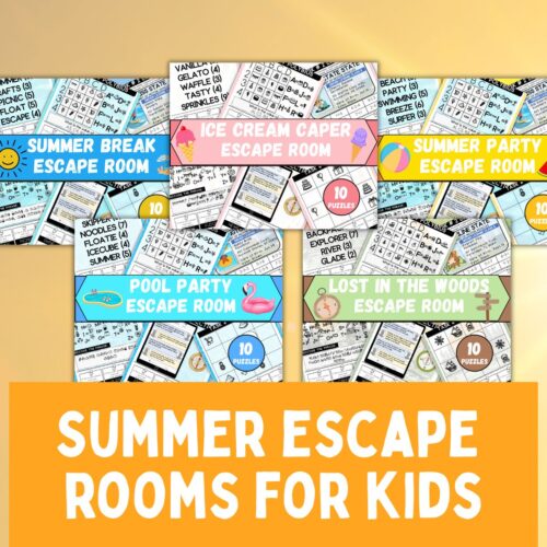 Collage of summer escape room games.