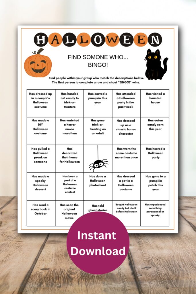 Halloween find someone who game printable.