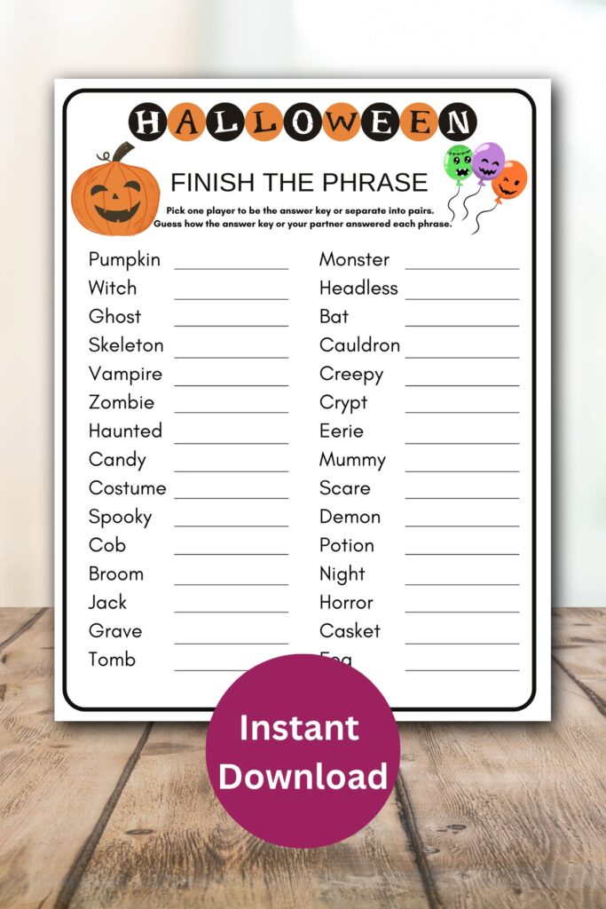 Halloween finish the phrase printable.